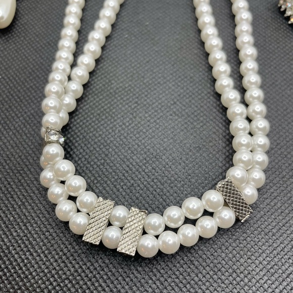 Double String Pearl Necklace and Earrings set - Picture 3 of 15